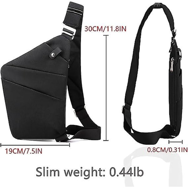 Slingväska, lätt crossbody axelväska bröstväskor dagryggsäck, en rem anti-stöld slingväska för kvinnor män DB black left shoulder