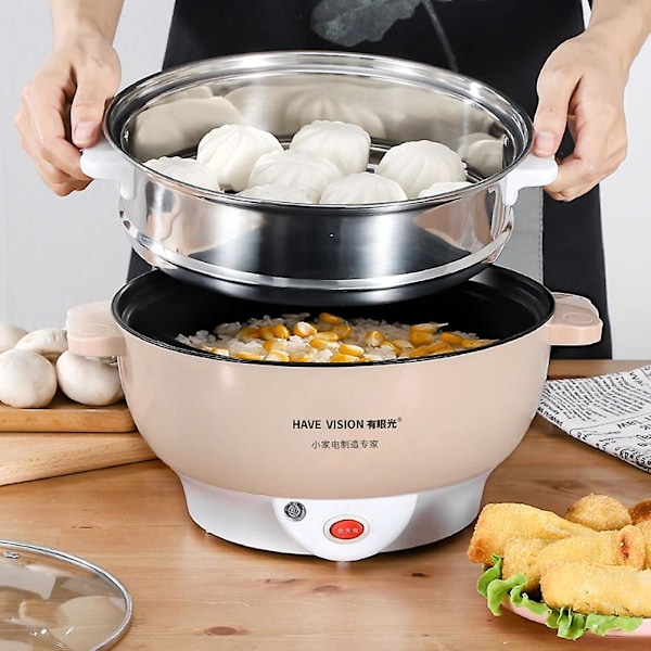 Multifunktionell non-stick elektrisk spis ångkokare kök varm gryta matlagningsverktyg White Double Layer