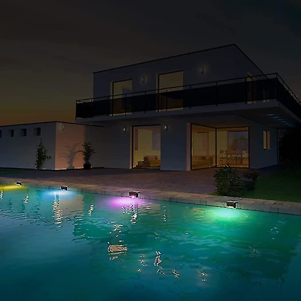 Solcelledrevne poolside-lys, farveskiftende, vandtætte lys til swimmingpool, natlys til gård, trapper [DM] 4PCS