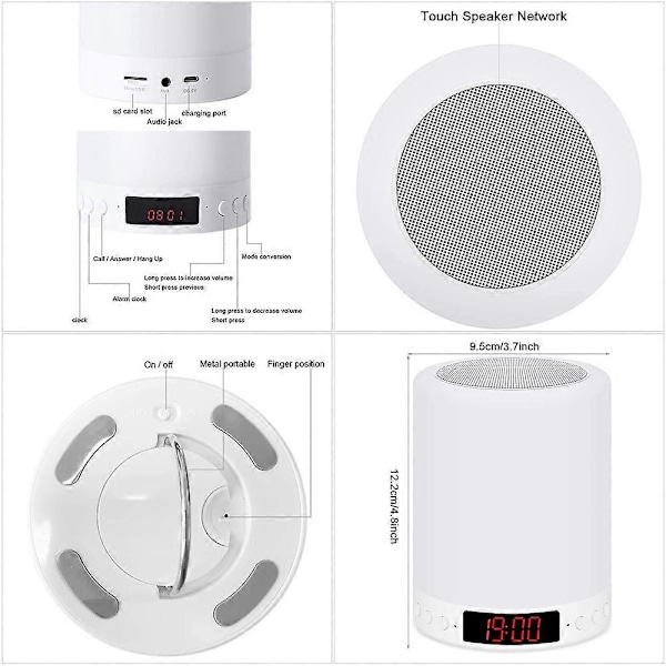 Bluetooth-högtalarelampa, Sänglampa med Högtalare och Digital Väckarklocka, Stämningsbelysning, Högtalare White