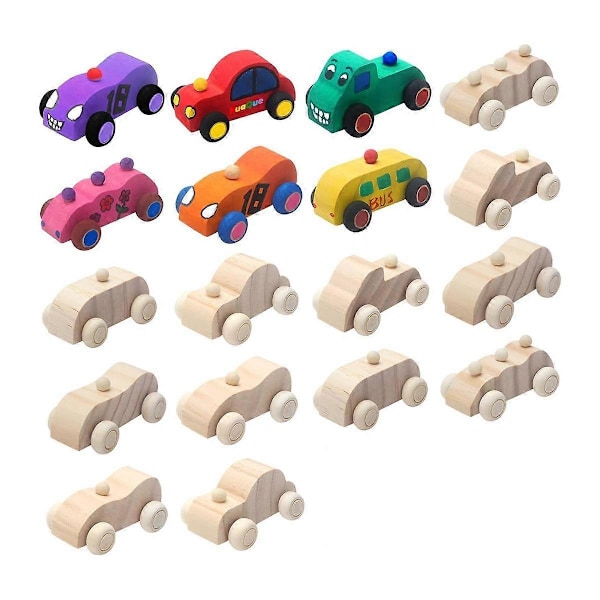 18 Pack DIY Wood Car Toys Unfinished Wooden Cars to Paint Wooden Craft Cars for Home Activities Cra