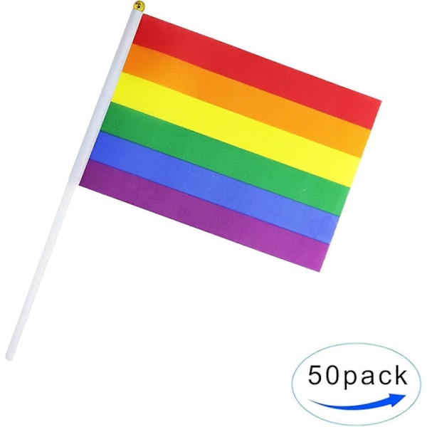 50-pack Regnbågsflagga Små Mini Flaggor Handhållna Flaggor Stickflagga Regnbågsflagga Festdekorationer Tillbehör