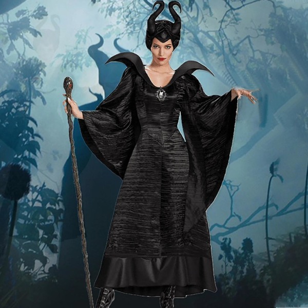 Kvinnor Maleficent Evil Queen Cosplay Kostym Party Halloween Outfit Finklänning Black L