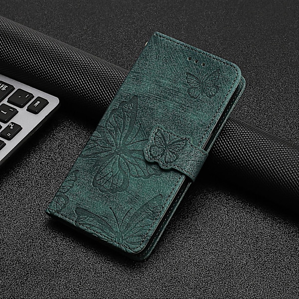 Kompatibel med Samsung Galaxy Note 9 Embossed Butterfly Case med lommebok og kickstand deksel [DM] Green