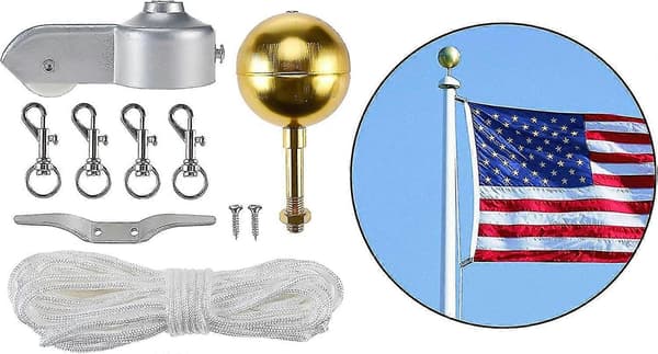 Flaggstang Hardware Reparasjonssett 'Topp Gullkule 50 Ft Falltau 4' Klosskrok 4 Flaggstangsving