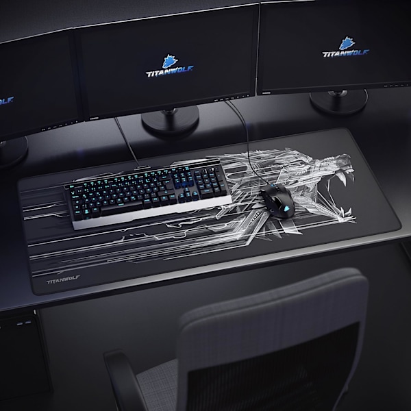 Speed Gaming Mouse Pad - Ekstra Stor Mussemåtte 900 x 400 x 43mm - Sort med Ulveprint