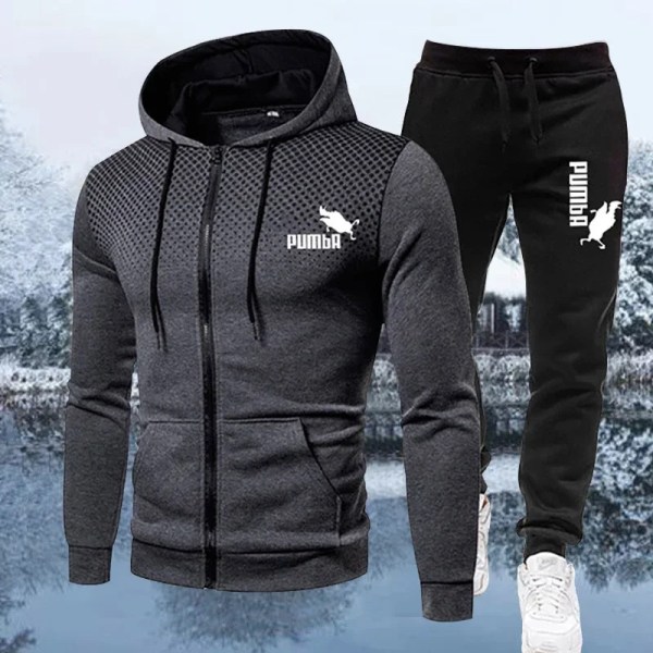 Efterår Vinter Discovery Herre Dragt Nye Sports Trykte Hoodie Sæt Mænd Luksus Fleece Zip Casual Designer Sportswear Dragter Black XL