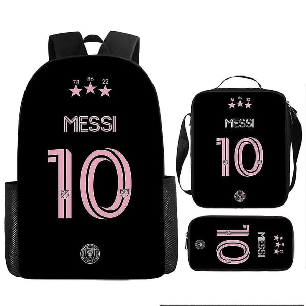 Nyankommet skolesekk eller veske eller pennal med trykk av fotballstjernen Lionel Messi, eller tredelt ryggsekk for elever DB 56 Only a satchel