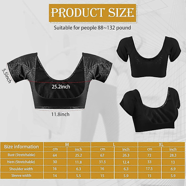2 stk. Underarm Sved-Vest, Åndbar Underarm Svedbeskyttelse, Vaskbar Armhule Svedskjolde, Kortærmet Svedtæt M