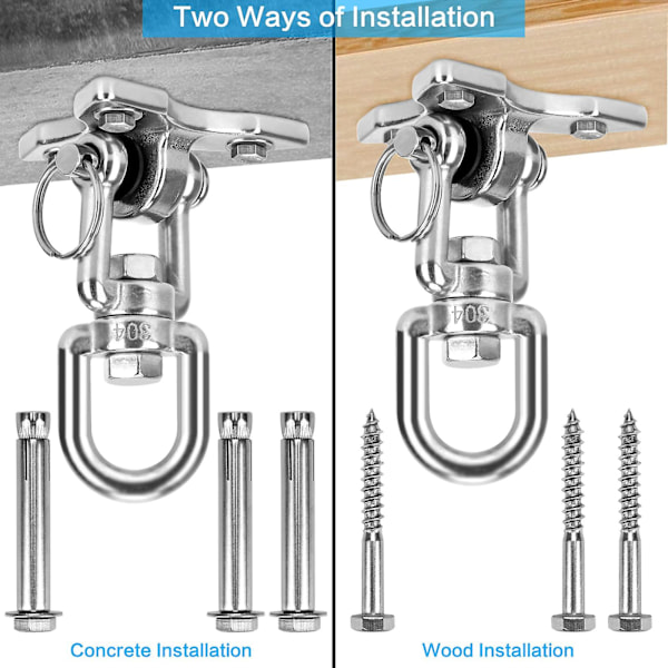 Loftkrog til hængestol med 360 graders drejning, rustfrit stål udendørs beslag op til 500 kg til loftmontering af hængestol, hængekøje, yoga, boksepose