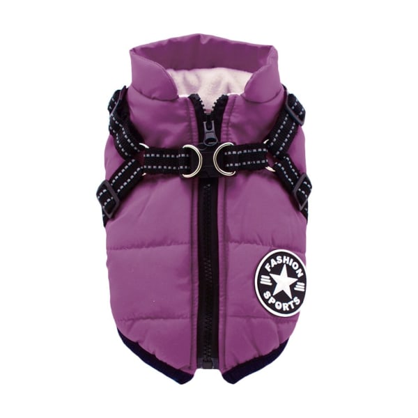 Vinter hundjacka med sele Hundvarma kläder Vattentät purple L