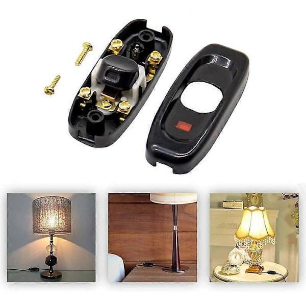 Lampswitch 2 st svart inline-lampswitch 250V 10A mellanliggande switch med LED-indikatorlampa In-line-sladdswitch för sänglampa bordslampa ström