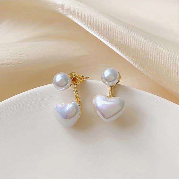 Hjerte Perle Øredobber for Kvinner Gull Perle Øredobber Hjerteformede Øredobber