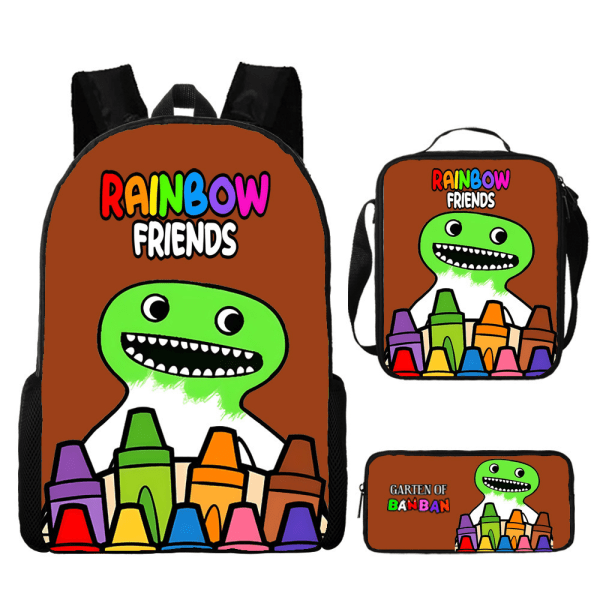 Rainbow Friends -reppu, koululaukku, kynäkotelo ja lounaskassi, kolmiosainen setti