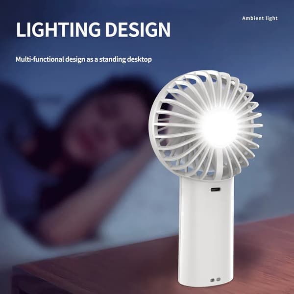 SiGN Bærbar Mini USB-håndvifte med lampe - Hvit