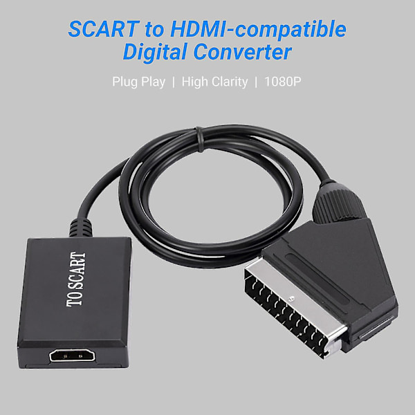 Videoadapter Plug & Play Høy Klarhet Plast 1080p Stabil Ytelse Scart Til Hdmi-kompatibel