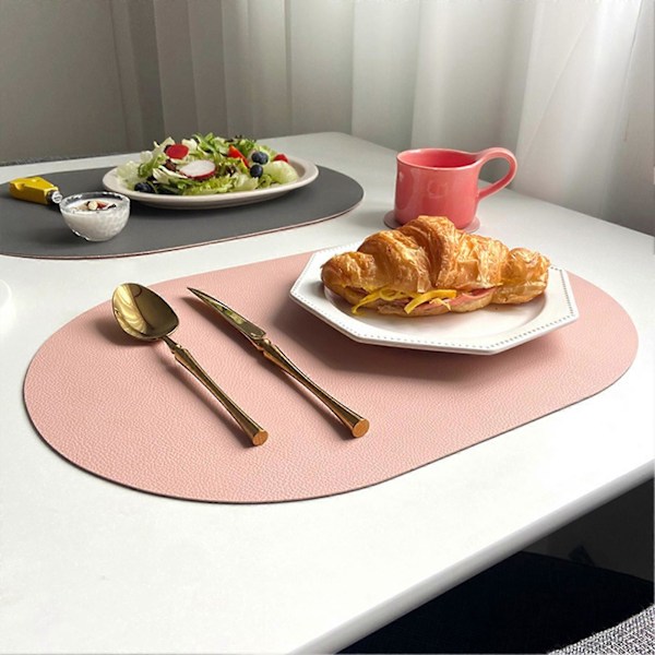 Bordmatte Sklisikker Vaskbar Imitert Skinn Oval Form Isolasjonsmatte for Spisestue Dark Gray