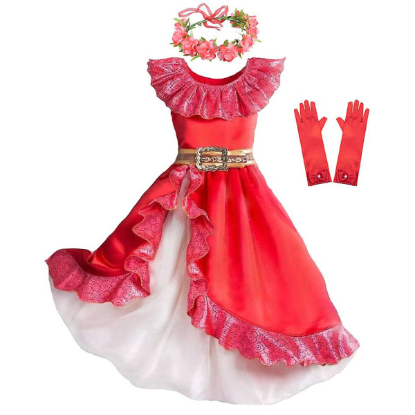 Elena Of Avalor Prinsessdräkt Tjej Disney Anime Rollspel Kläder Halloween Carnival Cosplay Outfit Barn Röd Volang Lång Klänning Elena Sets 01 9-10Y Tag-XL