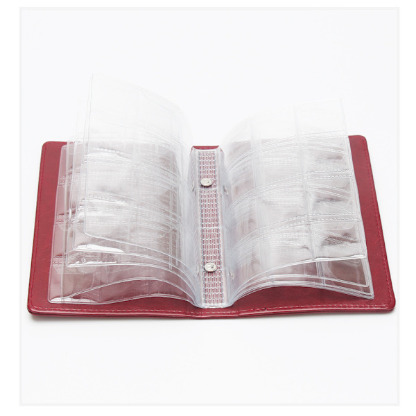 Møntbog Souvenir - Læder, 15,8 * 10,5 cm, 120 rum, 3 * 3 cm/rum, rød/sort, 2 stk