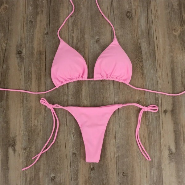 Brasiliansk baddräkt kvinnor sexig bikini set push-up vadderad behå trosa två delar baddräkt strandkläder badkläder Femme Pink M