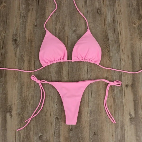 Brasiliansk badedrakt for kvinner, sexy bikinisett med push-up polstret bh, truse, todelt badedrakt, strandklær, badedrakt Femme Pink L