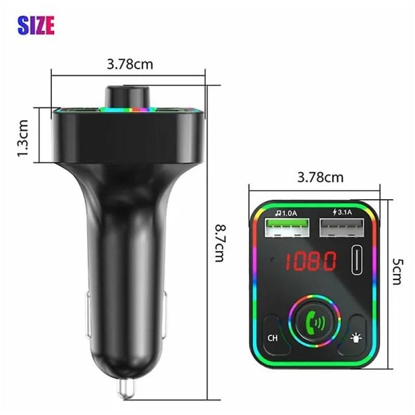 Bil Bluetooth 5.0 FM-sender Dobbelt USB Type-C Oplader MP3-afspiller LED-baggrundsbelysning PD Hurtigoplader Adapter Håndfri Bilsæt (FMY)