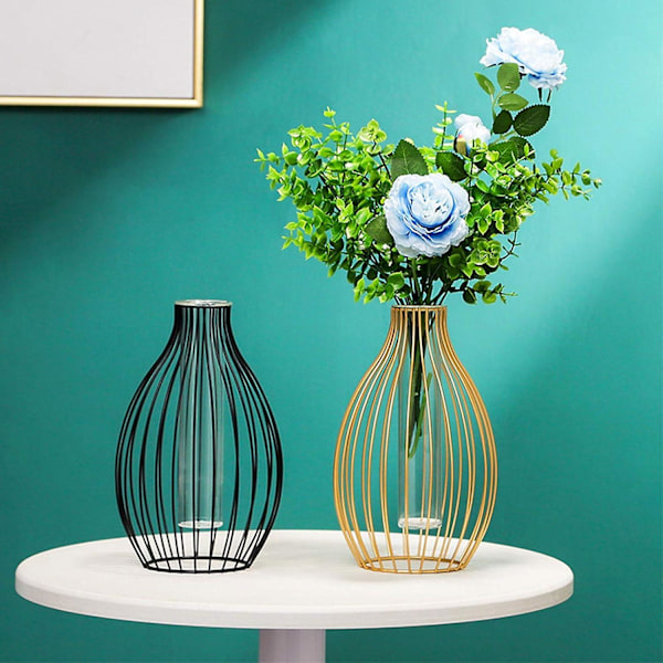 Metallställ Stativ Klar Blomvas Glas Vas Set, Nordisk Stil Lykta Glas Järn Konst Växtbehållare För Kontor Hem Bröllop Dekorera(svart)