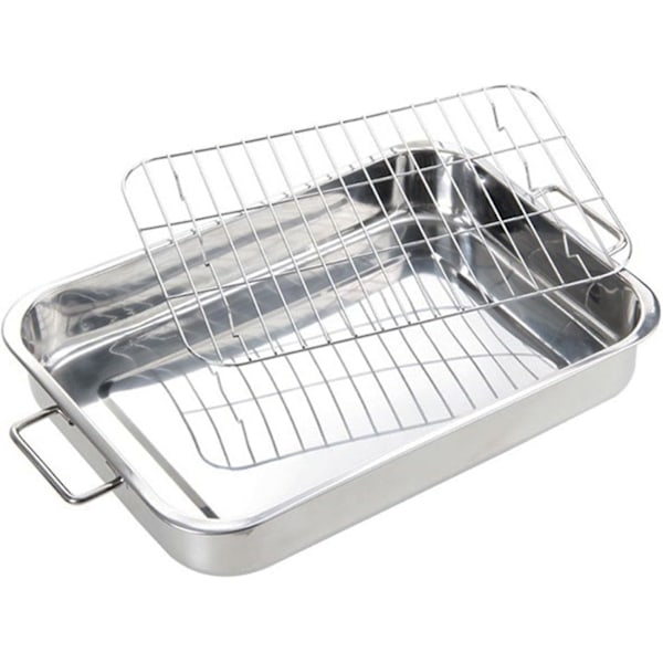 Ruostumattomasta teräksestä valmistettu uunipannu ritilällä Paistinpannu Vuoka Tarjotin Keittiövälineet Paistinpannu - q36/YY 25*18*5CM