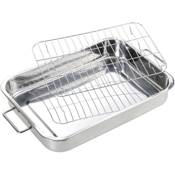 Stainless Steel Oven Pan with Rack Baking Roaster Tin Tray Kitchen Cookware Roaster - q36/YY