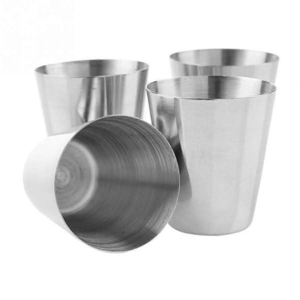 Sæt med 4 shotglas i rustfrit stål med sort læderetui (30 ml)