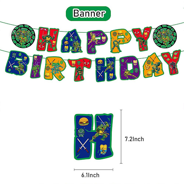 Teenage Mutant Ninja Turtles Tema Barnkalas Dekorationssats Banner Ballonger Kit Tårta Cupcakes Toppers Dekorationssats (FMY)