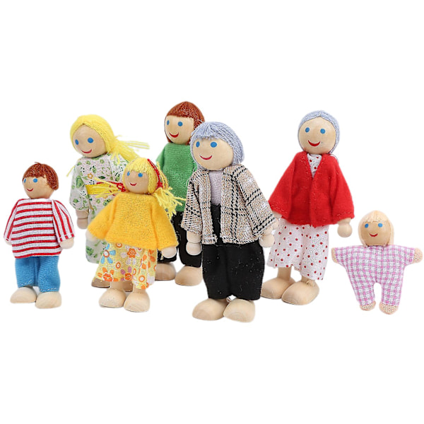 Familie Dukkefigurer Furu Miniatyr Personer Leke Sett Ornament Pedagogisk Dukkehus Tilbehør 1