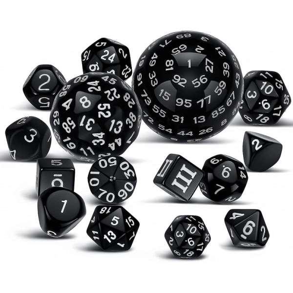 15 kappaletta täydellinen monitahoinen Dnd-noppasetti D3-d100 pallomainen Rpg-noppasetti, 100-sivuinen noppasetti Rol-haoyille [DmS] Black White