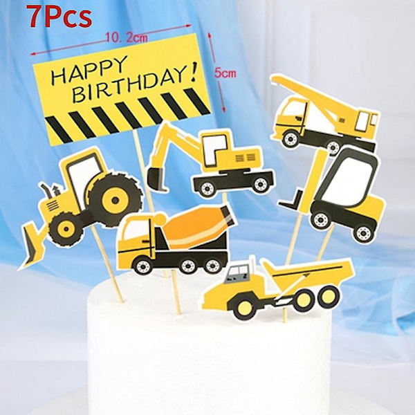 Rakennusajoneuvojen kaivinkoneen kakkukoriste, kaivukoneen liikennemerkkikakkupäällyste pojan syntymäpäiväjuhliin lelulahjaksi Small Excavator 6Pcs