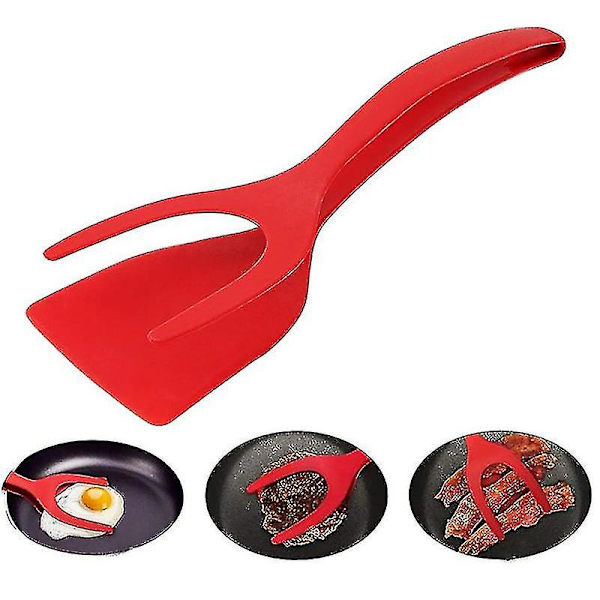 2-in-1 Spatulapihdit Nylonista, Lämpöä Kestävä, Käännettävä Pihvi- ja Munaspatula, Paistaminen, Keittiötyökalu Red
