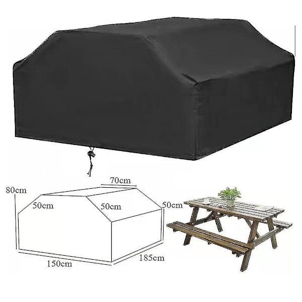 Vattentät picknickbordsöverdrag Klassisk svart vinddammskydd Anti-uv-överdrag för fester picknick och camping 185*150*80cm
