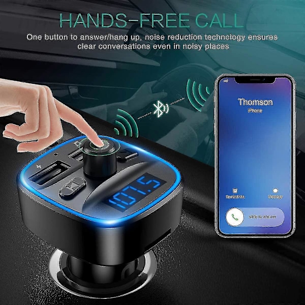 Oria Bluetooth FM-lähetin 5.0, Langaton Radiosovitin Mikrofonilla & 2 USB-A