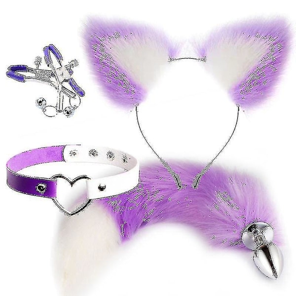 4 kpl Seksikäs Kettu Metalli Peräpään Tulppa Häntä Hiustenklipsuilla, Pariskunnan Cosplaylle Yj5-2 Yj5-2  [DmS] Purple and white