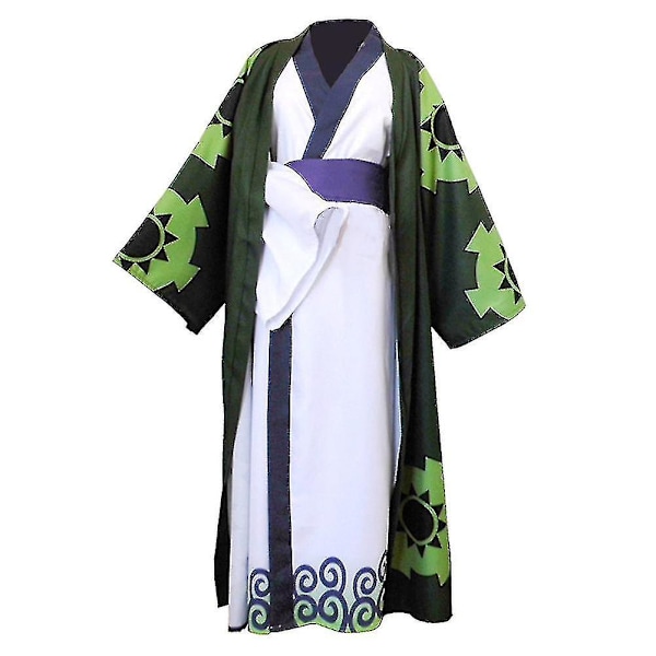 Anime Roronoa Zoro Cosplay Kostyme Wano Kuni Land Kimono Kåpe Full Dress Antrekk Julekarneval Kostyme Only wig XL