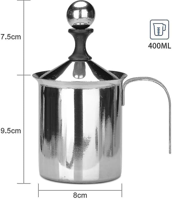 400ml Manuell Melkeskummer i Rustfritt Stål - Dobbelt Mesh Skumkopp