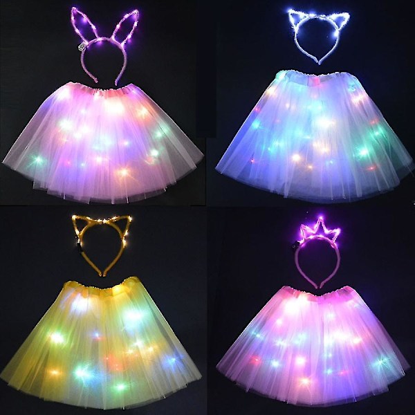 Jente Kvinne Led Skjørt Fe Lys Tutu Glød Katt Kanin Øre Krone Hodebånd Fest Gave Bursdag Bryllup Kostyme Halloween Jul 15 for teenage or adult