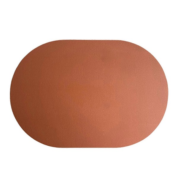 Bordmatte Sklisikker Vaskbar Imitert Skinn Oval Form Isolasjonsmatte for Spisestue Brown