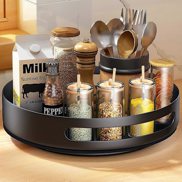 Lazy Susan Dreieskive, Sayzh Dreieskive Organizer, Krydderstativ Roterende For Kjøkken Pantry Skap Bord Benkeplate, Metall Stål, 10 Tommer, Svart