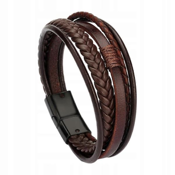 Herre Brun Læderarmbånd, Rustfrit Stål [DB]