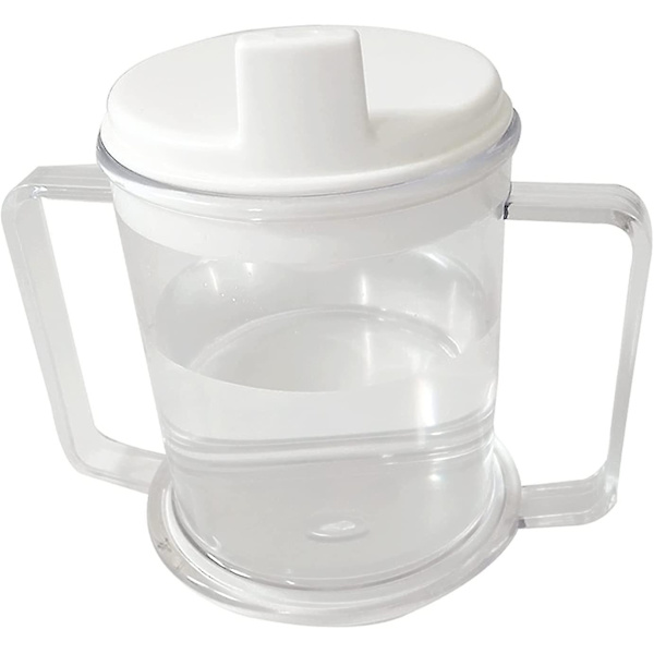 Gjennomsiktig plastkopp, lett drikkekopp med enkle grep, sølefri sippy-kopp for voksne barn (1 stk, hvit) [DM]