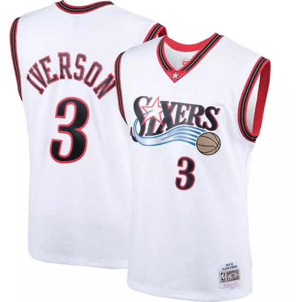 Allen Iverson #3 Retro Baskettröja Uniform För Aldults White M