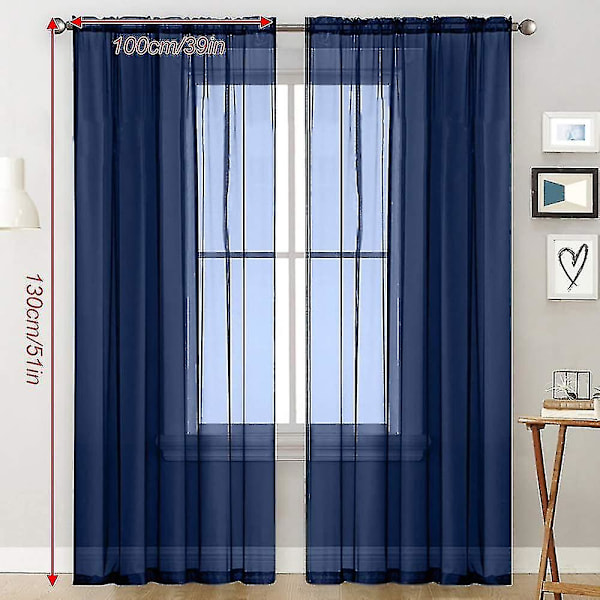 Voilegardiner med Ruffler i Lin Optikk Transparent DarkBlue