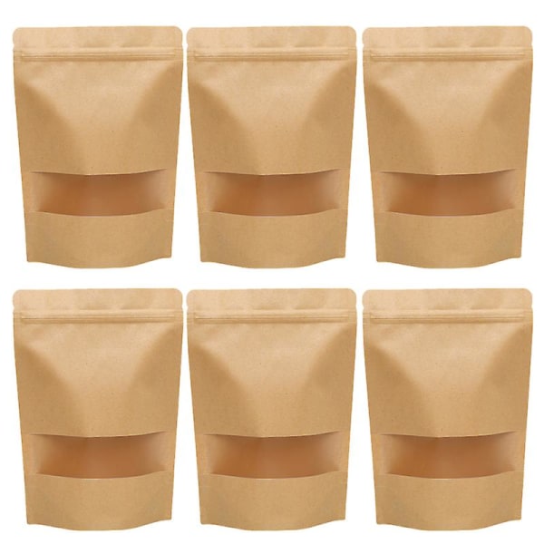 100pcs Transparent Window Kraft Paper Gift Bags Portable Self-adhesive Sweet Storage Pouch For Party Supplies (16x22cm)