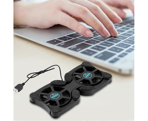 Bærbar Foldbar Notebook Laptop Dobbelt USB Fan Køler Kølebase - Sort