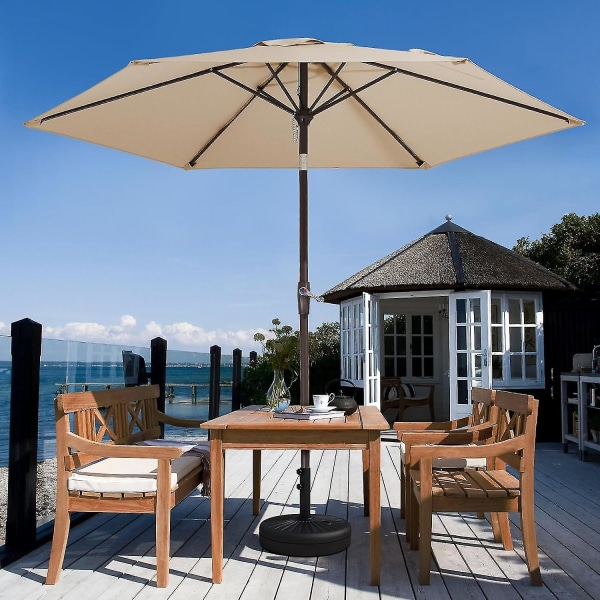 2M Terrasseparasol Markedsbordparasol med 6 Robuste Ribber, Trykknap Hældning/Sving Udendørs Parasol til Have, Dæk, Baghave, Pool og Strand (Parasol Dark khaki